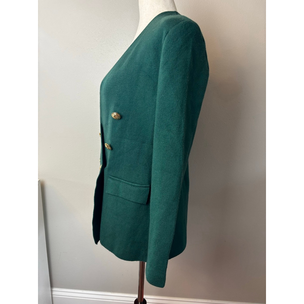 Women's Marled Green Double-Breasted Blazer S with Gold Buttons luxury designer - Picture 3 of 9